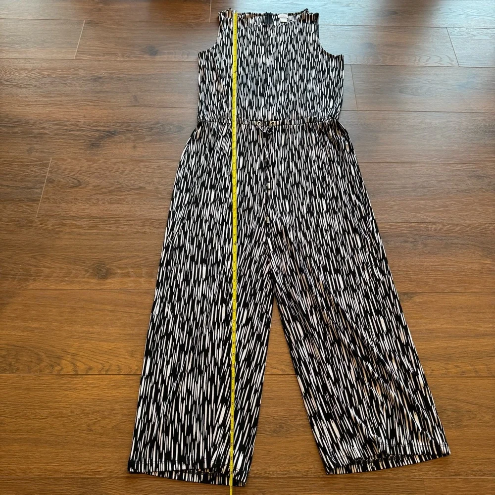 Chico's Traveler’s Black and White Abstract Print Tie Waist Jumpsuit Sz. 2 12/14